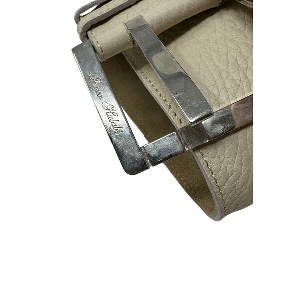 SOLD Faiez Halabi Cream Leather Wide Belt Silver Tone Buckle Size L/XL - Picture 5 of 6
